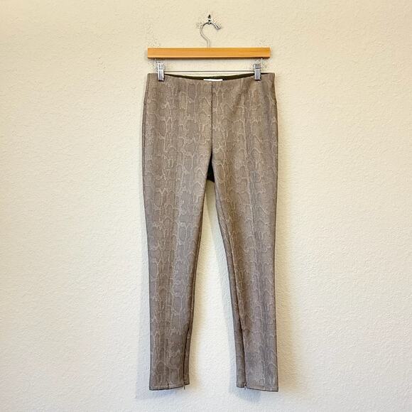ANTHROPOLOGIE Pants Taupe Snakeskin Animal Pull On Ankle Zip Skinny - Picture 1 of 14